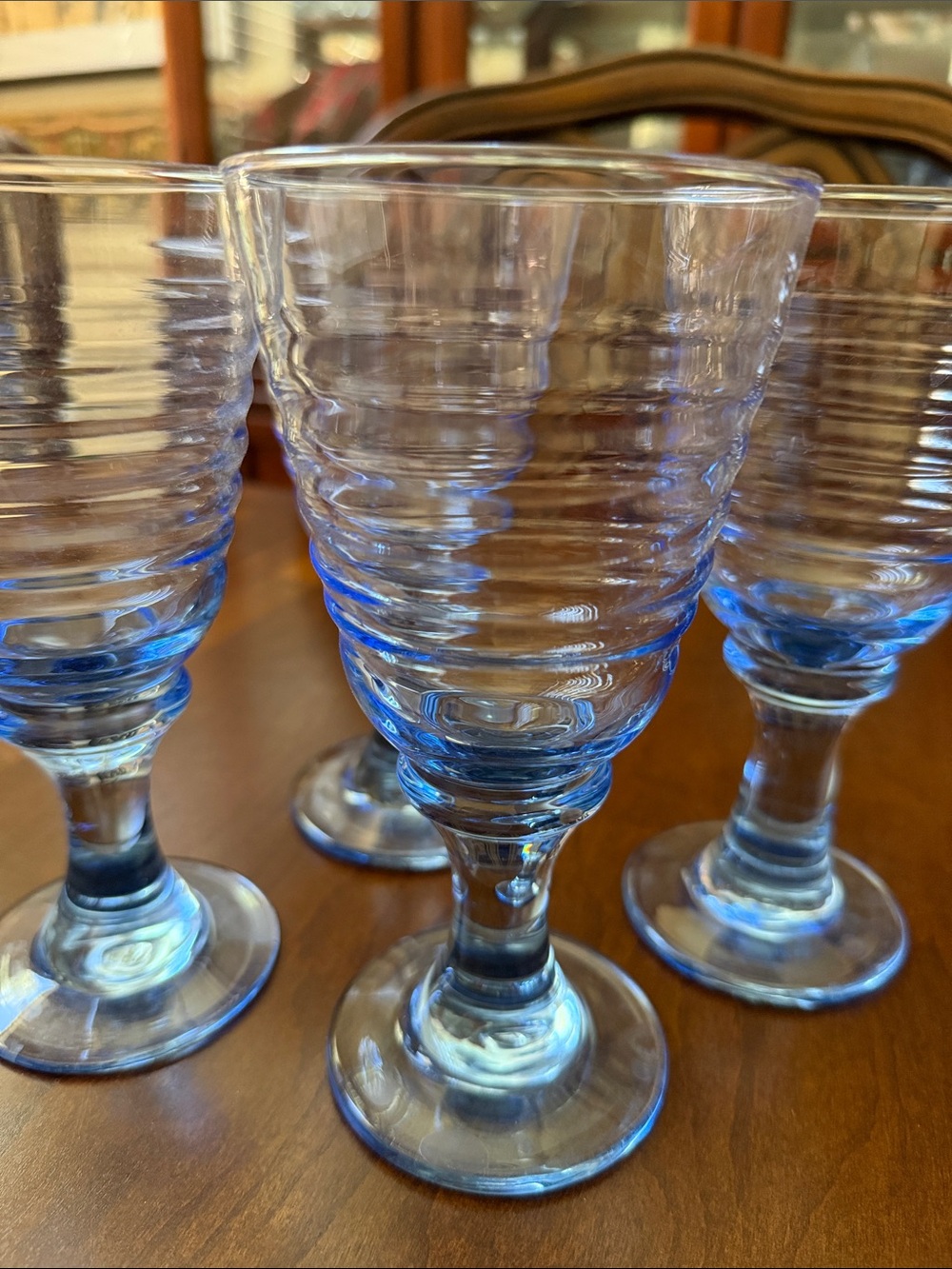 Vintage 1960’s set of 4 Libbey Sirrus Blue Wine Water glass Gobblet